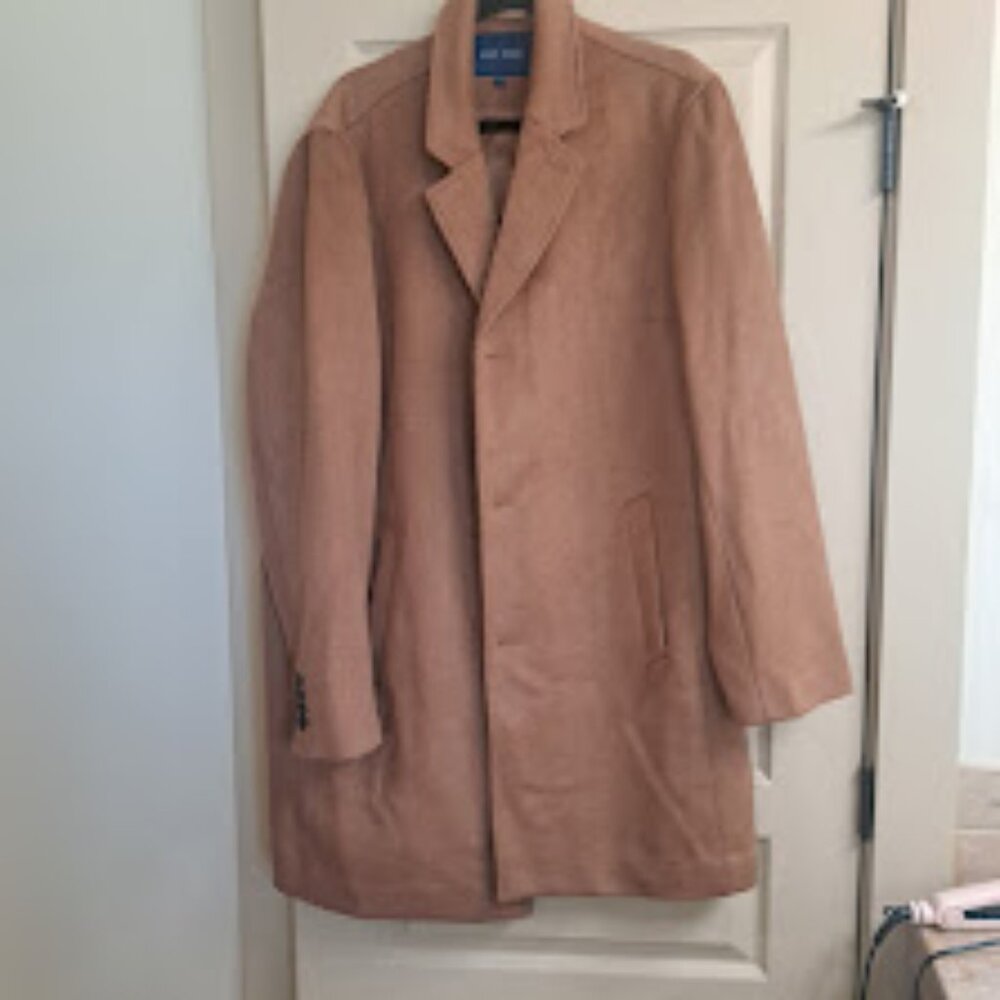 COLE HAAN MEN'S WOOL LONG TRENCH COAT CAMEL COLOR SIZE XL EXCELLENT CONDITION